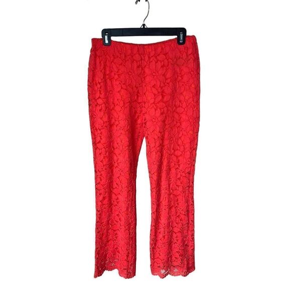 Free People Red Wild Laces Pull-On Crop Flare Pants - Picture 4 of 10